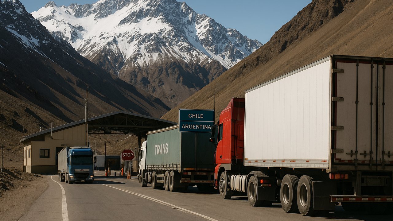 Importar desde Chile a Argentina, camiones en paso fronterizo cordillerano