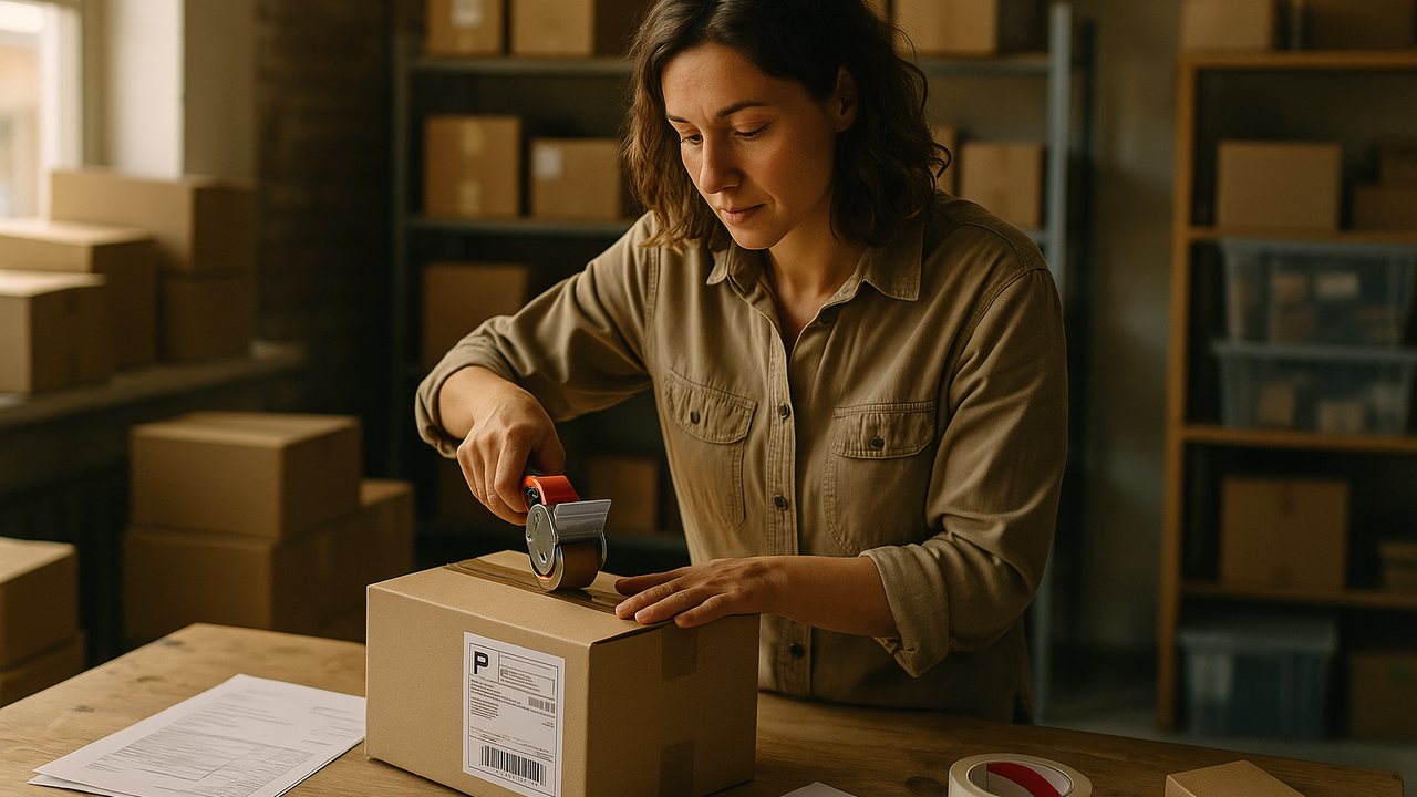 Emprendedora pyme preparando productos para exportar con Exporta Simple