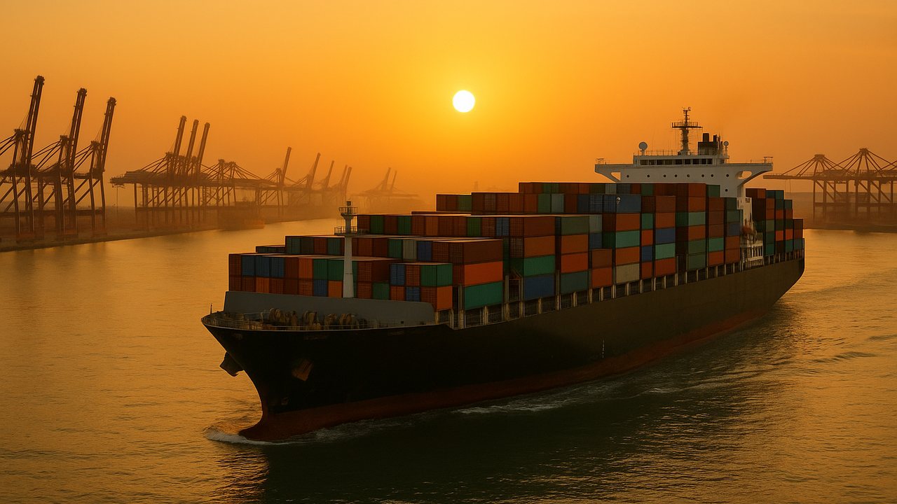Buque portacontenedores saliendo de un puerto chino hacia Argentina