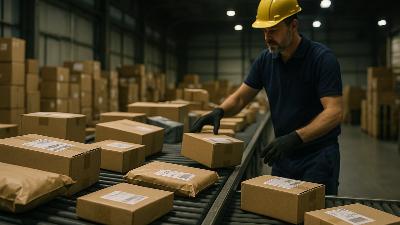 Paquetes courier en un centro de distribucion, regimen courier de importacion